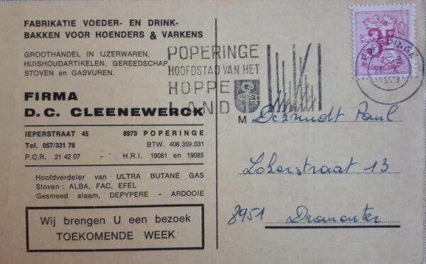 Briefkaart Poperinge Hoppestad.